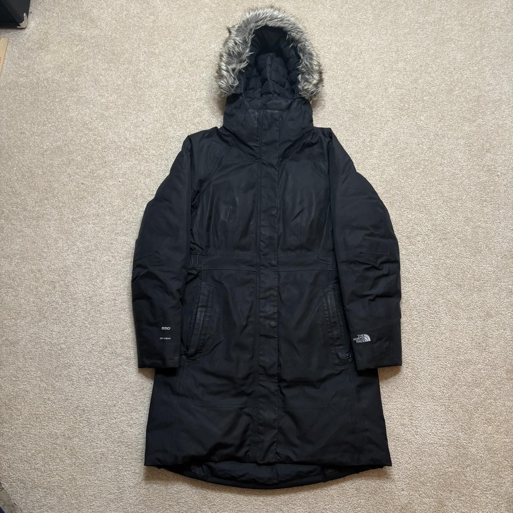 The North Face 550 Down Coat Womens Medium Black DryVent Long Parka Hooded